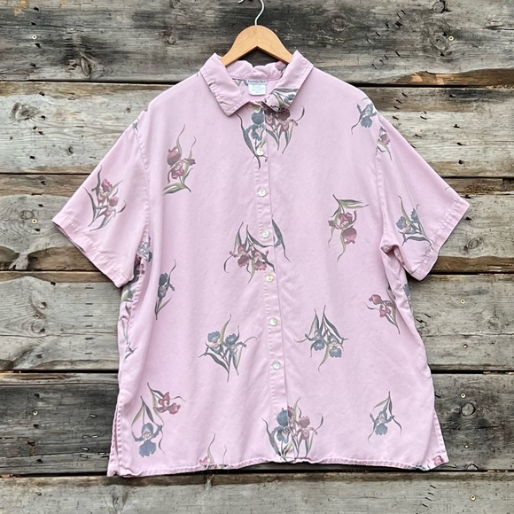 Amanda Gray Rare Tencel Iris Patterned Pearl Button Down Shirt Women’s Size XL - Picture 1 of 6